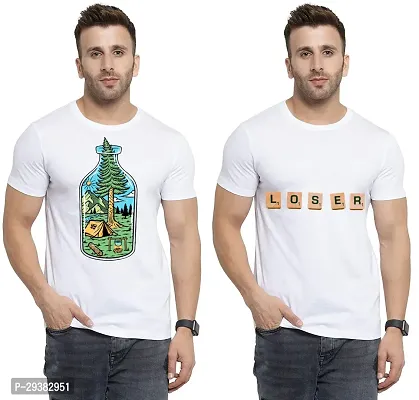 Reliable White Polycotton Printed T-Shirt For Men Pack Of 2