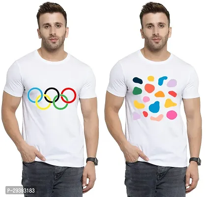 Stylish White Polycotton Printed Round Neck Tees For Men Pack Of 2