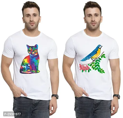 Reliable White Polycotton Printed T-Shirt For Men Pack Of 2