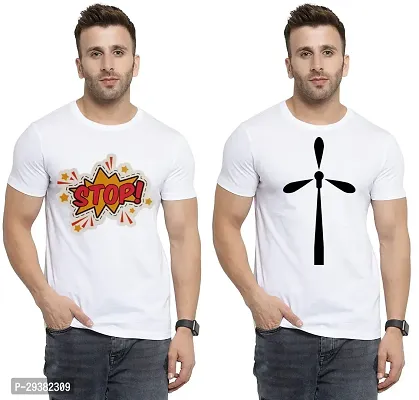 Reliable White Polycotton Printed T-Shirt For Men Pack Of 2