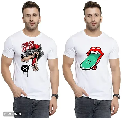 Reliable White Polycotton Printed T-Shirt For Men Pack Of 2