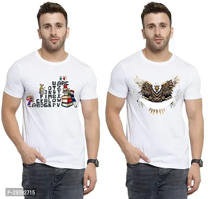 Stylish White Polycotton Printed Round Neck Tees For Men Pack Of 2-thumb0