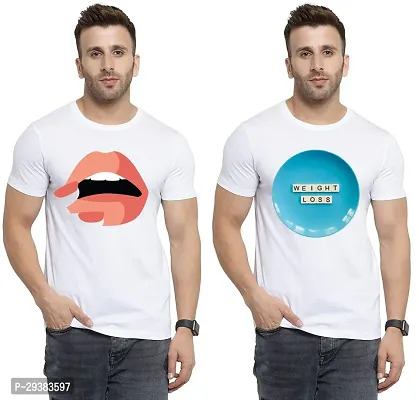 Reliable White Polycotton Printed T-Shirt For Men Pack Of 2