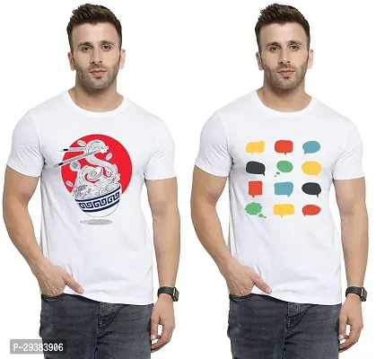 Reliable White Polycotton Printed T-Shirt For Men Pack Of 2