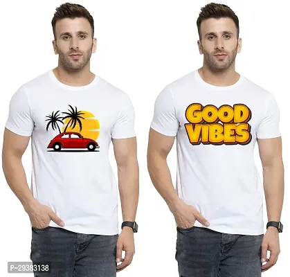 Reliable White Polycotton Printed T-Shirt For Men Pack Of 2