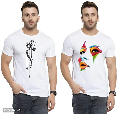 Reliable White Polycotton Printed T-Shirt For Men Pack Of 2