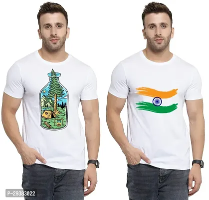 Reliable White Polycotton Printed T-Shirt For Men Pack Of 2