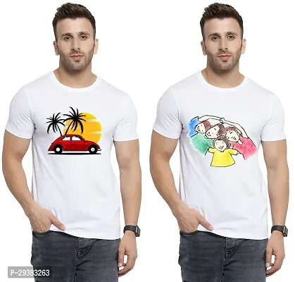 Reliable White Polycotton Printed T-Shirt For Men Pack Of 2