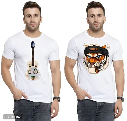 Stylish White Polycotton Printed Round Neck Tees For Men Pack Of 2-thumb0