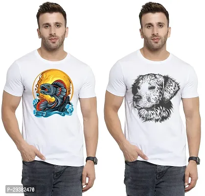 Reliable White Polycotton Printed T-Shirt For Men Pack Of 2