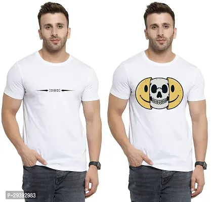 Stylish White Polycotton Printed Round Neck Tees For Men Pack Of 2-thumb0