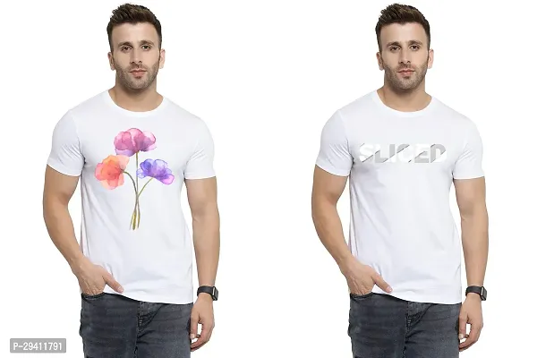 Comfortable White Polycotton Tees For Men Pack Of 2