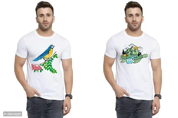 Comfortable White Polycotton Tees For Men Pack Of 2