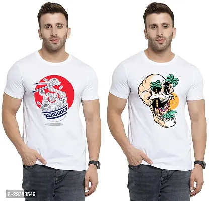 Reliable White Polycotton Printed T-Shirt For Men Pack Of 2