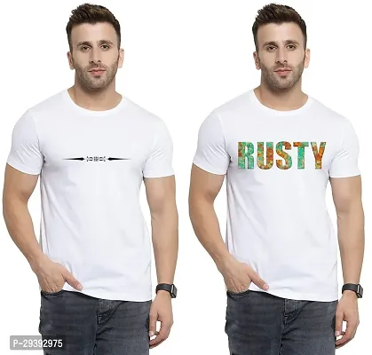 Stylish White Polycotton Printed Round Neck Tees For Men Pack Of 2-thumb0