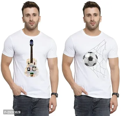 Stylish White Polycotton Printed Round Neck Tees For Men Pack Of 2-thumb0