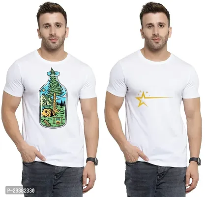 Reliable White Polycotton Printed T-Shirt For Men Pack Of 2