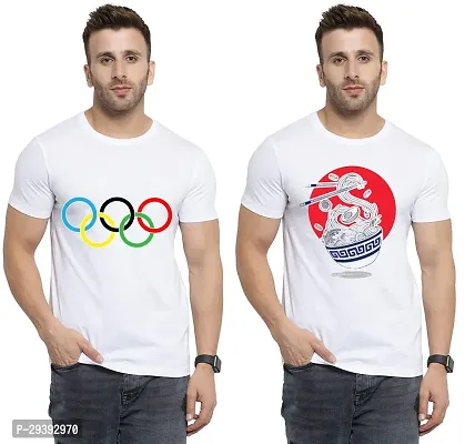 Stylish White Polycotton Printed Round Neck Tees For Men Pack Of 2