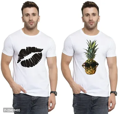 Stylish White Polycotton T-Shirt For Men Pack Of 2-thumb0