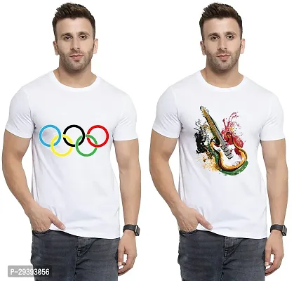 Stylish White Polycotton Printed Round Neck Tees For Men Pack Of 2-thumb0