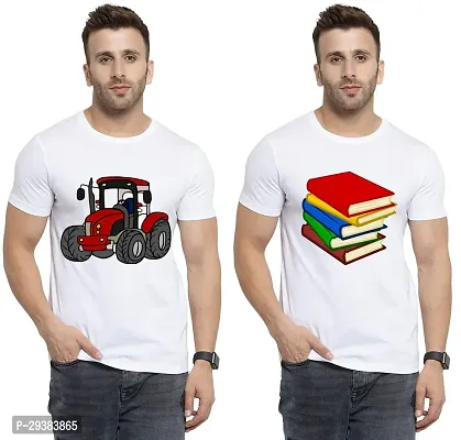 Reliable White Polycotton Printed T-Shirt For Men Pack Of 2