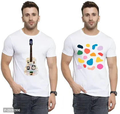 Stylish White Polycotton Printed Round Neck Tees For Men Pack Of 2-thumb0