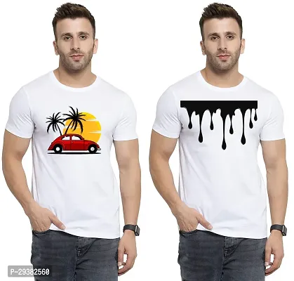 Reliable White Polycotton Printed T-Shirt For Men Pack Of 2