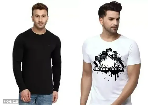 Stylish Multicoloured Polycotton Printed Round Neck Tees For Men Pack Of 2