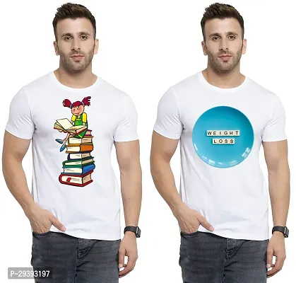 Stylish White Polycotton Printed Round Neck Tees For Men Pack Of 2-thumb0