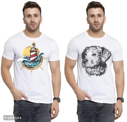 Reliable White Polycotton Printed T-Shirt For Men Pack Of 2-thumb0