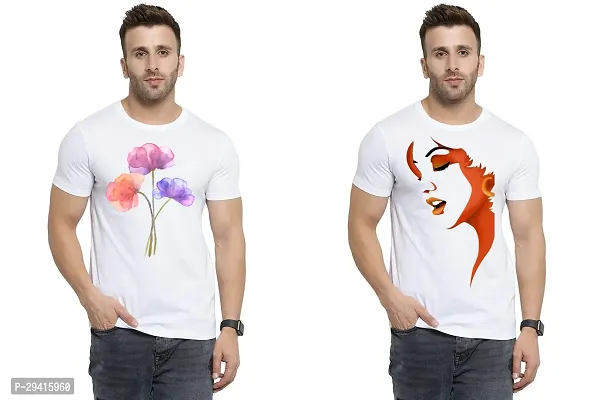 Comfortable White Polycotton Tees For Men Pack Of 2