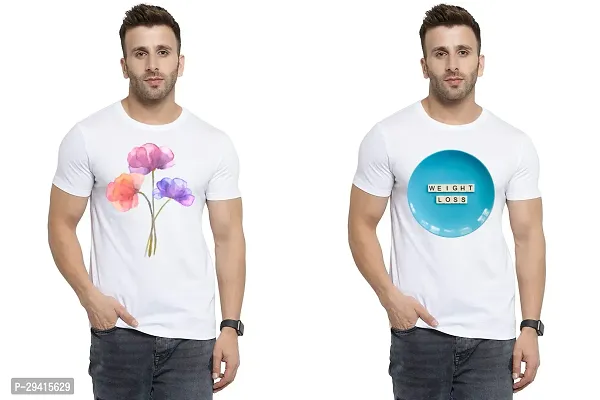 Comfortable White Polycotton Tees For Men Pack Of 2