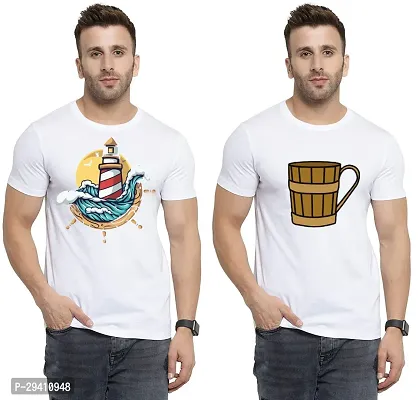 Comfortable White Polycotton Tees For Men Pack Of 2