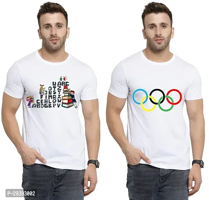 Stylish White Polycotton Printed Round Neck Tees For Men Pack Of 2-thumb0