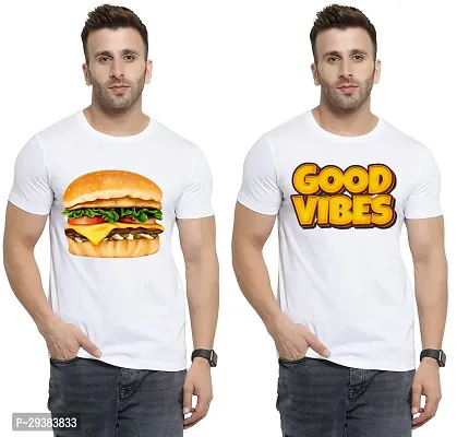 Reliable White Polycotton Printed T-Shirt For Men Pack Of 2