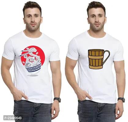 Comfortable White Polycotton Tees For Men Pack Of 2