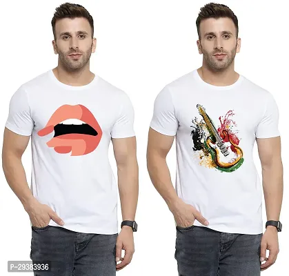 Reliable White Polycotton Printed T-Shirt For Men Pack Of 2