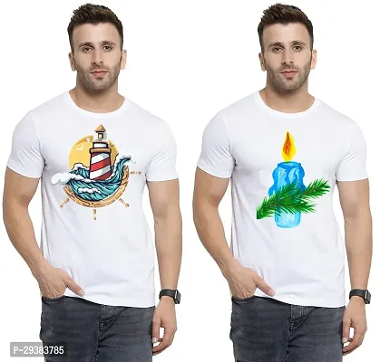 Reliable White Polycotton Printed T-Shirt For Men Pack Of 2