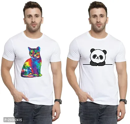 Reliable White Polycotton Printed T-Shirt For Men Pack Of 2