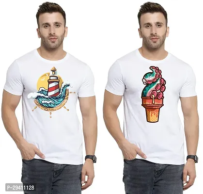 Comfortable White Polycotton Tees For Men Pack Of 2