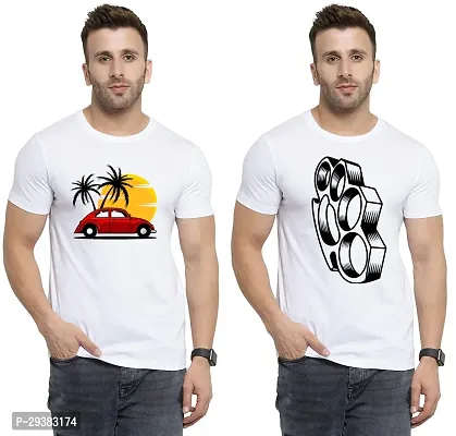 Reliable White Polycotton Printed T-Shirt For Men Pack Of 2