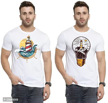 Comfortable White Polycotton Tees For Men Pack Of 2