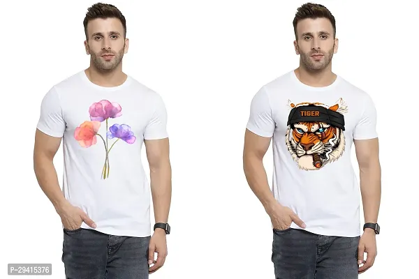 Comfortable White Polycotton Tees For Men Pack Of 2