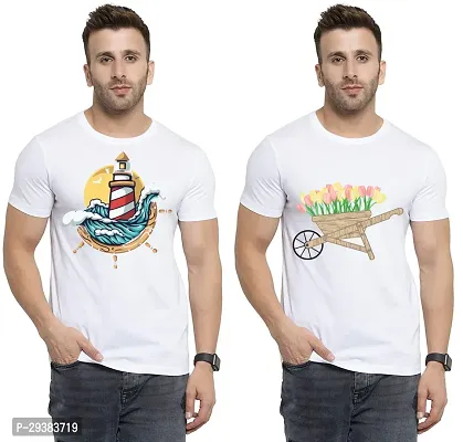 Reliable White Polycotton Printed T-Shirt For Men Pack Of 2-thumb0