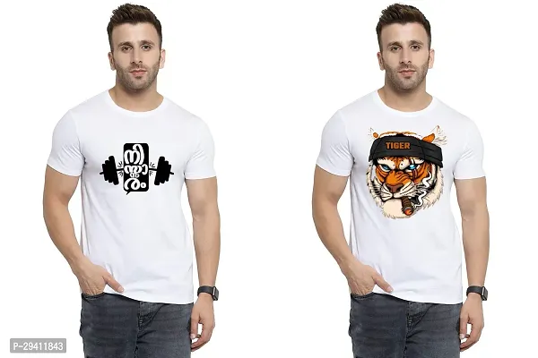 Comfortable White Polycotton Tees For Men Pack Of 2