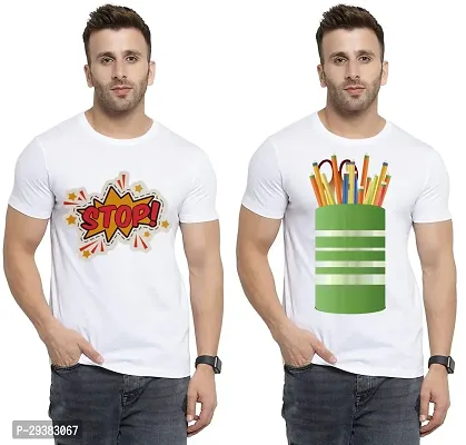 Reliable White Polycotton Printed T-Shirt For Men Pack Of 2