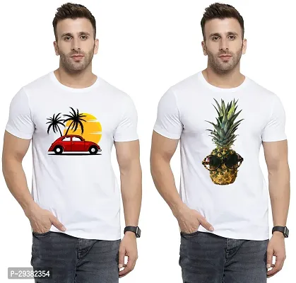 Reliable White Polycotton Printed T-Shirt For Men Pack Of 2