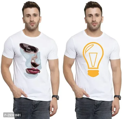 Stylish White Polycotton Printed Round Neck Tees For Men Pack Of 2-thumb0