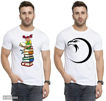 Stylish White Polycotton Printed Round Neck Tees For Men Pack Of 2