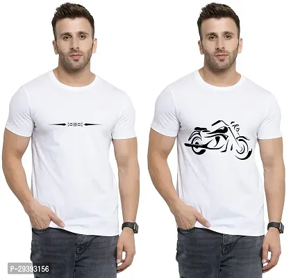 Stylish White Polycotton Printed Round Neck Tees For Men Pack Of 2